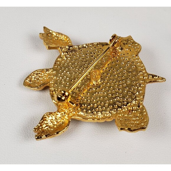 Vintage 1980 St. John Signed Gold Tone  And Rhinestone Elegant Turtle Brooch Pin - Picture 12 of 14